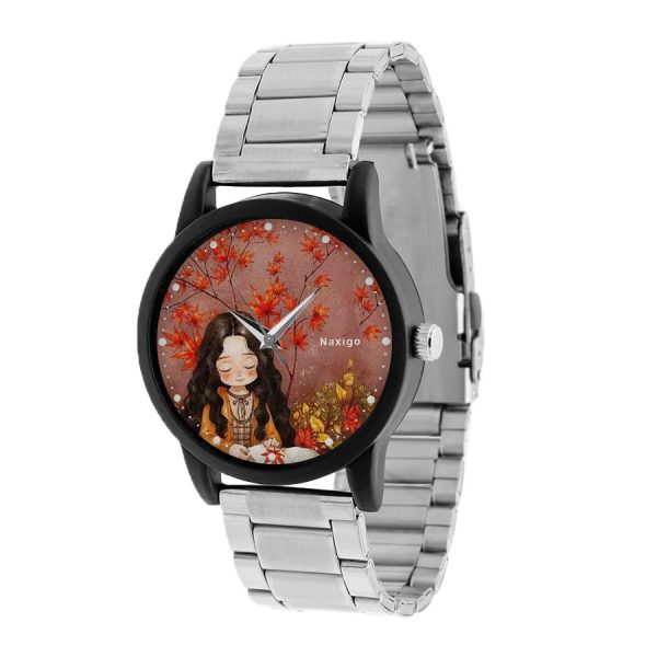 ساعت مچی عقربه ای ناکسیگو طرح دختر پاییزی مدل AP10015